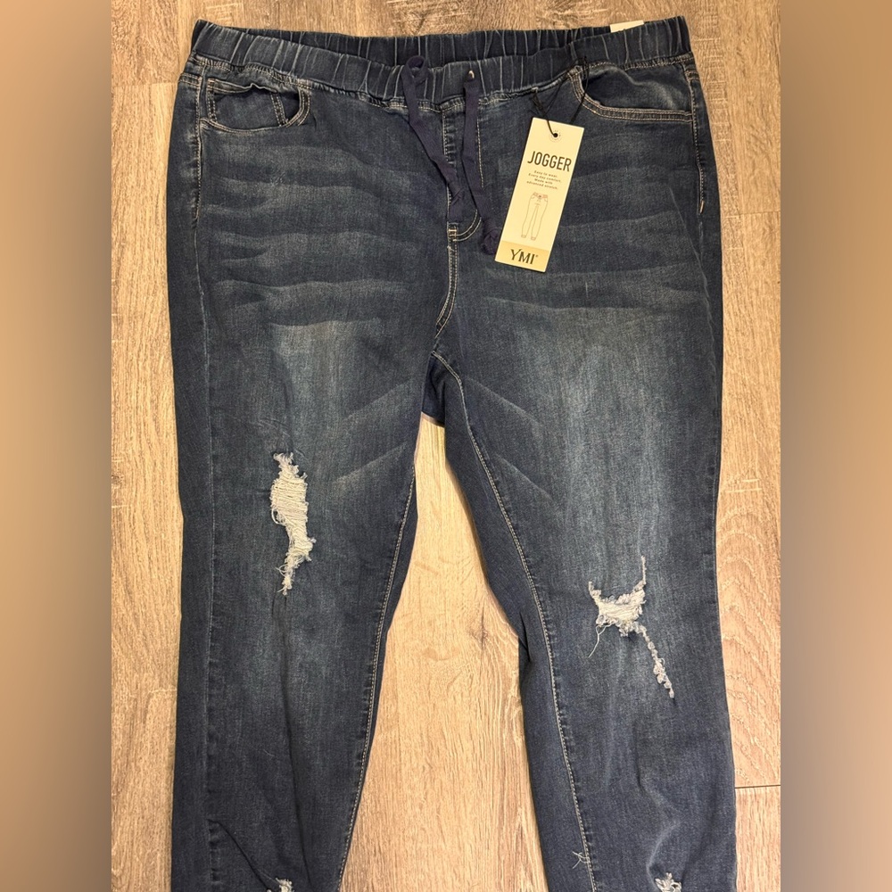 YMI Women's Dark Wash Distressed Jeans